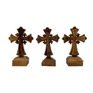 Set 3 Handmade Crucifix Crosses Jesus Jerusalem Olive Wood Holy Land